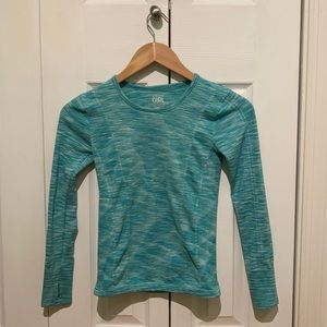 Blue and white Athleta Girl athletic shirt